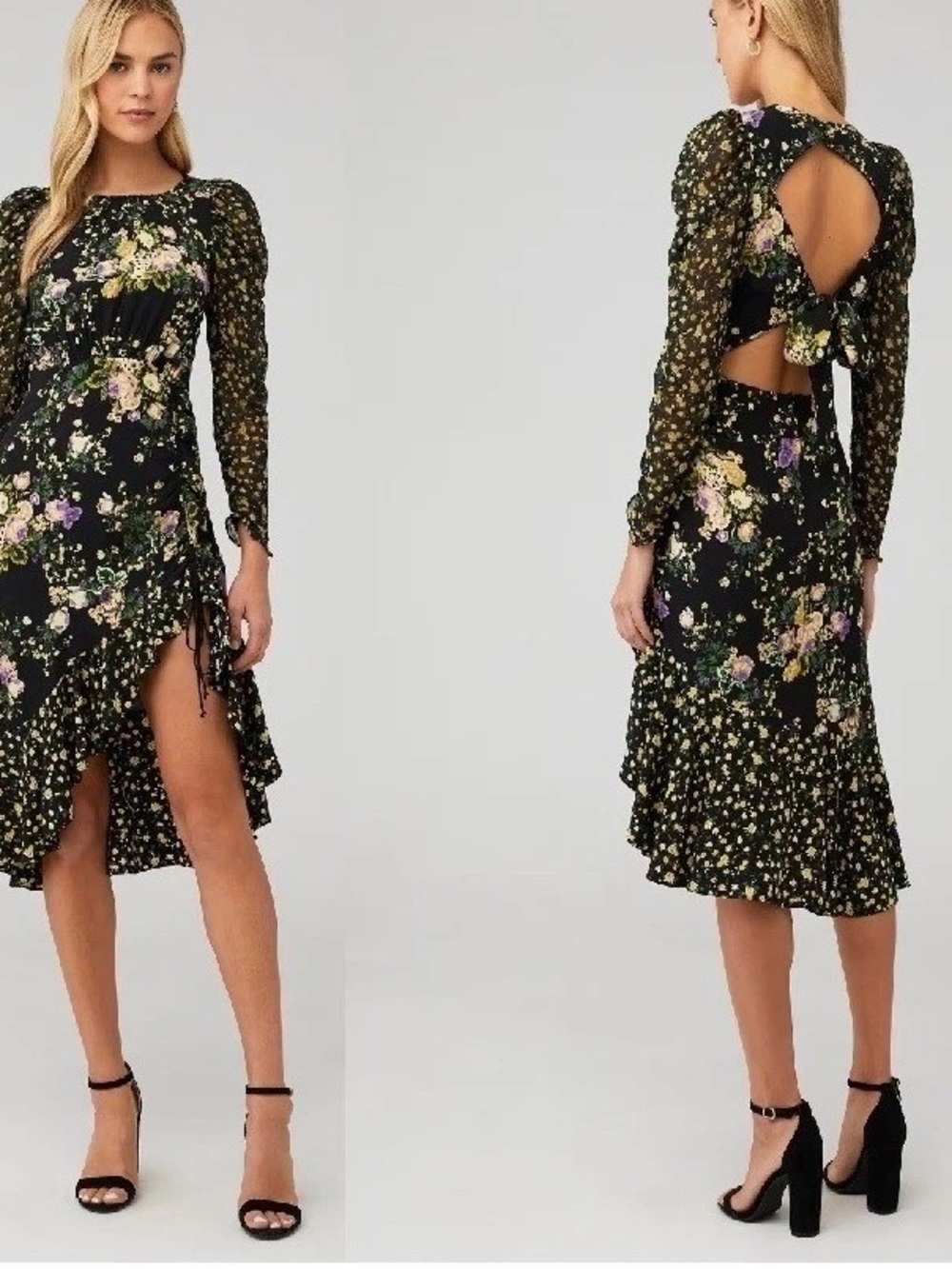 For Love and Lemons Floral Ross Midi Ruffle Dress Medium